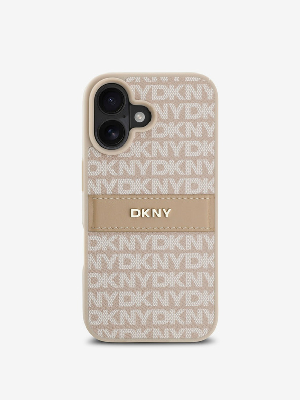 DKNY DKNY PU Leather Repeat Pattern Tonal Stripe Back Cover za iPhone 16 Plus Pink