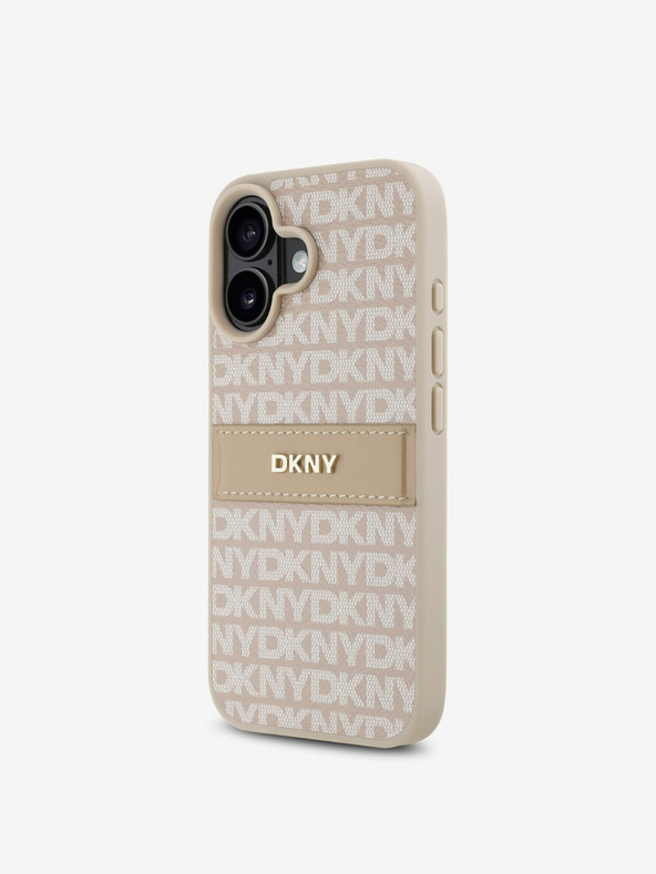 DKNY DKNY PU Leather Repeat Pattern Tonal Stripe Back Cover za iPhone 16 Plus Pink