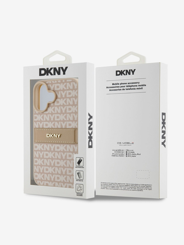 DKNY DKNY PU Leather Repeat Pattern Tonal Stripe Back Cover za iPhone 16 Plus Pink