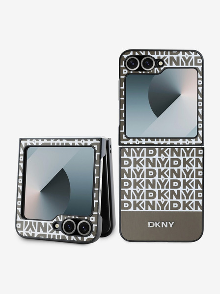 DKNY DKNY PU usnje s ponavljajočim se vzorcem in črto na dnu hrbtnega ovitka za Samsung Galaxy Z Flip 6 Brown (rjava)