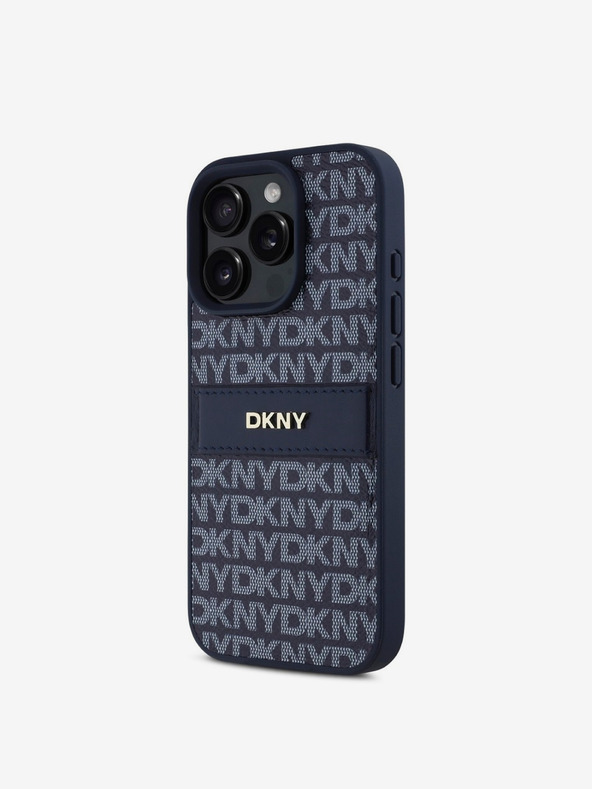 DKNY DKNY PU Leather Repeat Pattern Tonal Stripe Back Cover za iPhone 16 Pro Max Blue