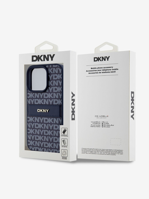 DKNY DKNY PU Leather Repeat Pattern Tonal Stripe Back Cover za iPhone 16 Pro Max Blue