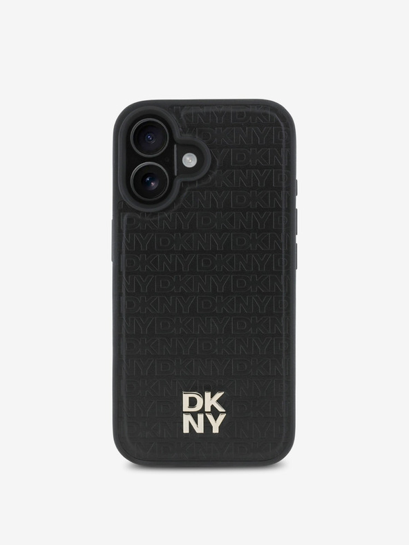DKNY DKNY PU usnje Repeat Pattern Stack Logo MagSafe Back Cover za iPhone 16 Plus Black