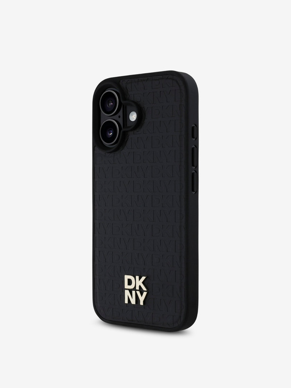 DKNY DKNY PU usnje Repeat Pattern Stack Logo MagSafe Back Cover za iPhone 16 Plus Black