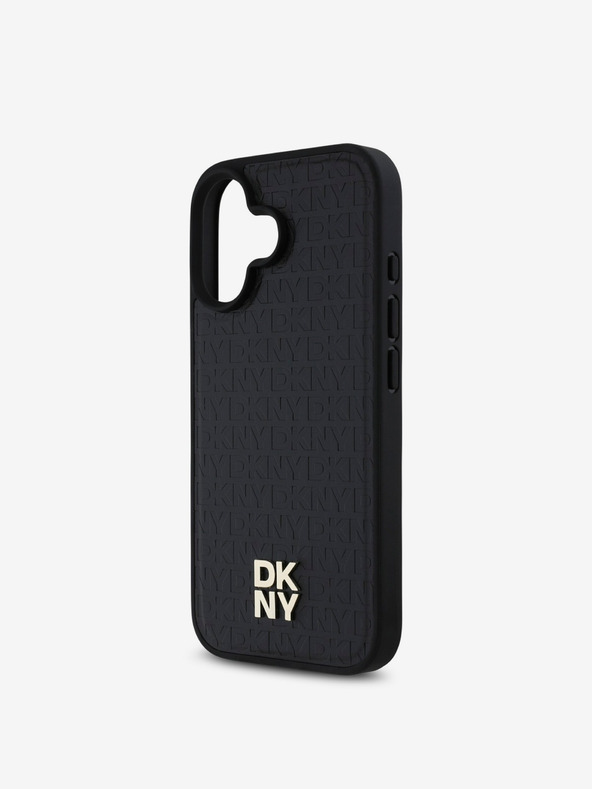 DKNY DKNY PU usnje Repeat Pattern Stack Logo MagSafe Back Cover za iPhone 16 Plus Black
