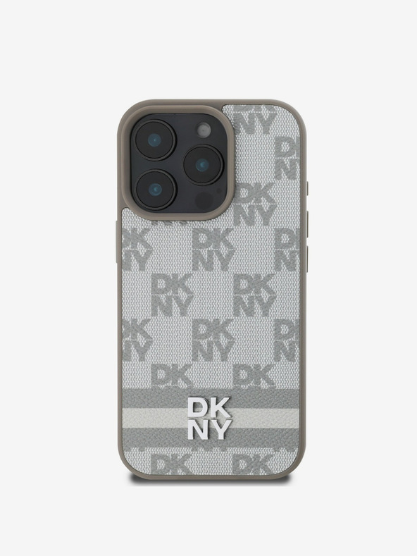 DKNY DKNY PU Leather Checkered Pattern and Stripe Back Cover za iPhone 16 Pro Max Beige