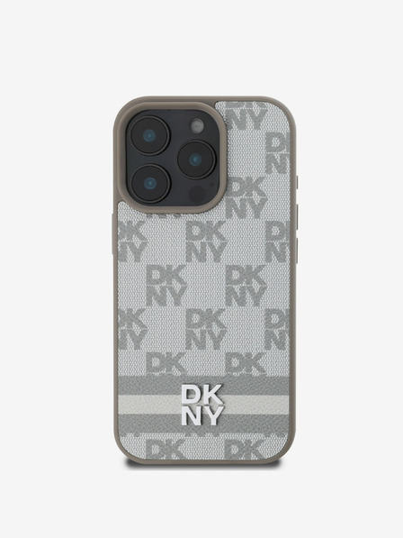 DKNY DKNY PU Leather Checkered Pattern and Stripe Back Cover za iPhone 16 Pro Max Beige