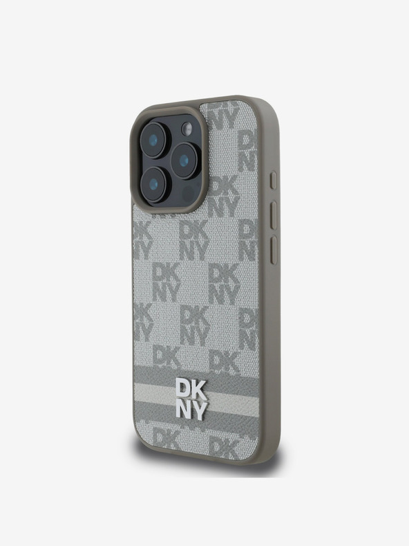 DKNY DKNY PU Leather Checkered Pattern and Stripe Back Cover za iPhone 16 Pro Max Beige