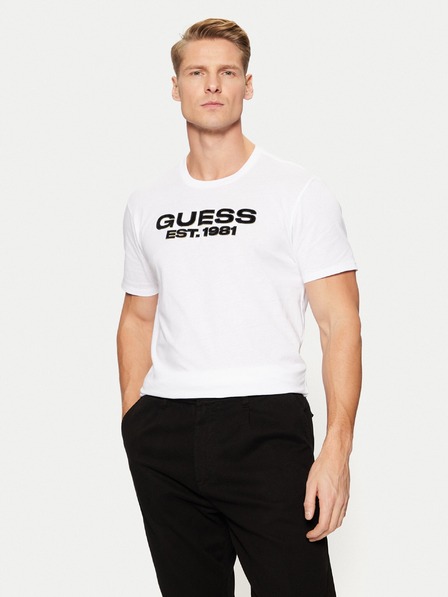 Guess Jeans Moška bela majica z napisom G011 Guess jeans