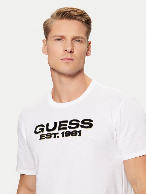 Guess Jeans Moška bela majica z napisom G011 Guess jeans
