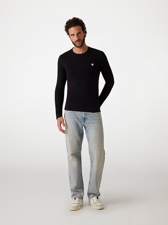 Guess Jeans Moško črna majica z dolgimi rokavi Guess jeans