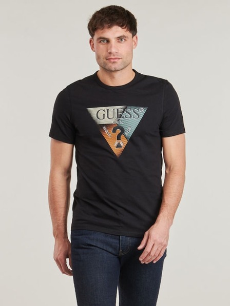 Guess Jeans Moško črna majica triangle graphic Guess jeans