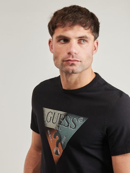 Guess Jeans Moško črna majica triangle graphic Guess jeans