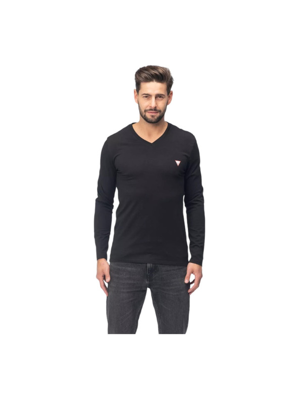 Guess Jeans Moško črna majica z dolgimi rokavi v-neck Guess jeans