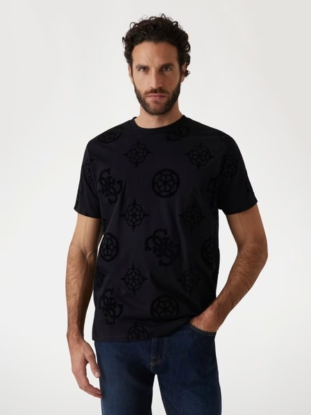 Guess Jeans Moško črna majica s poslikavo potonikov Guess jeans