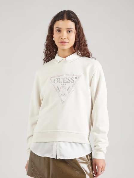 Guess Jeans Ženska kremna jopa Python z velikim trikotnim logotipom Guess jeans
