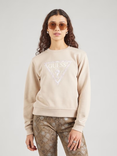 Guess Jeans Ženska bež jopa Python z velikim trikotnim logotipom Guess jeans
