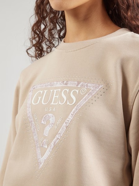Guess Jeans Ženska bež jopa Python z velikim trikotnim logotipom Guess jeans