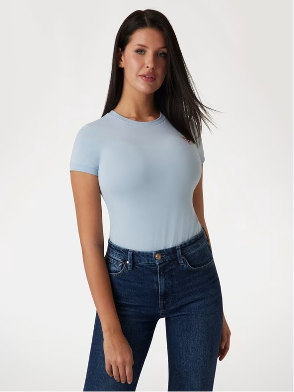 Guess Jeans Ženska bela raztegljiva majica z trikotnim logotipom Guess jeans