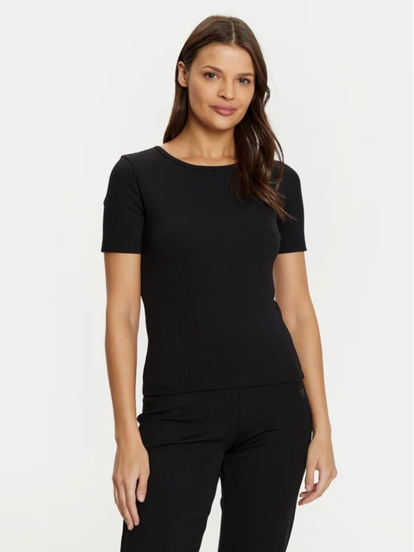 Guess Jeans Ženska črna rebrasta majica kclh0 Guess jeans