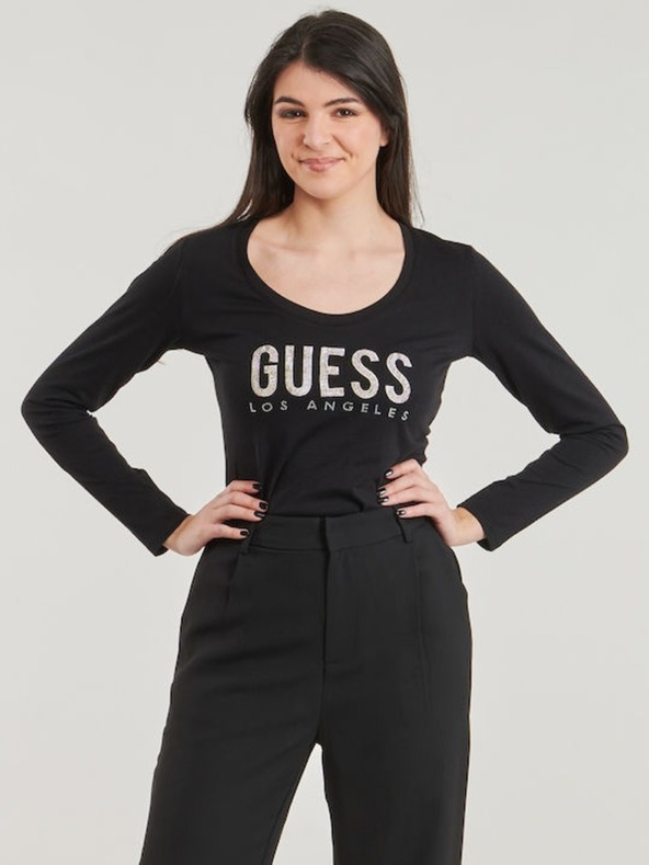 Guess Jeans Žensko črno majico Python Guess jeans