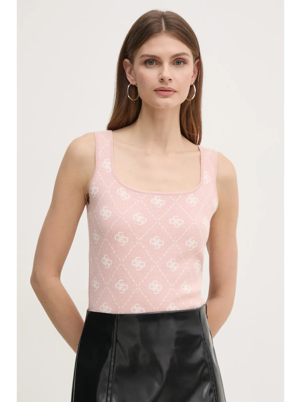Guess Jeans Ženski rožnati top s celotnim tiskom 4G Guess jeans
