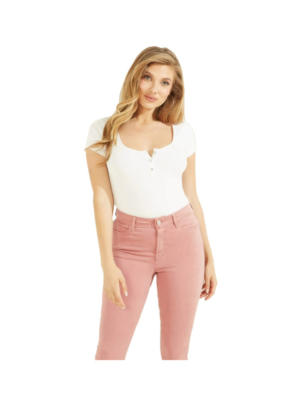 Guess Jeans Žensko belo majico z gumbi Guess jeans