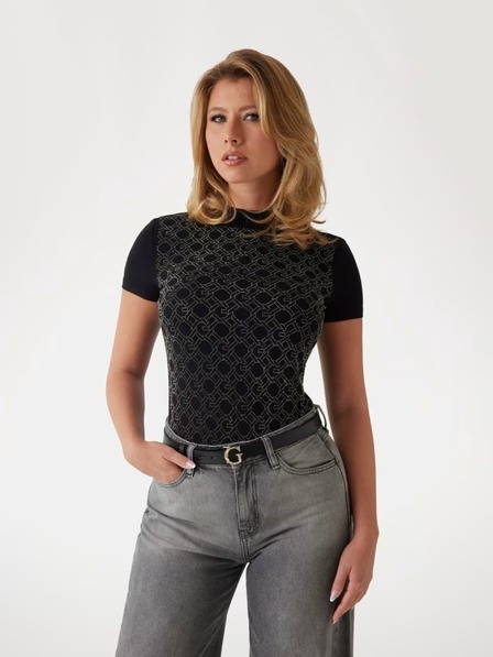 Guess Jeans Žensko črno majico s potiskom Guess jeans