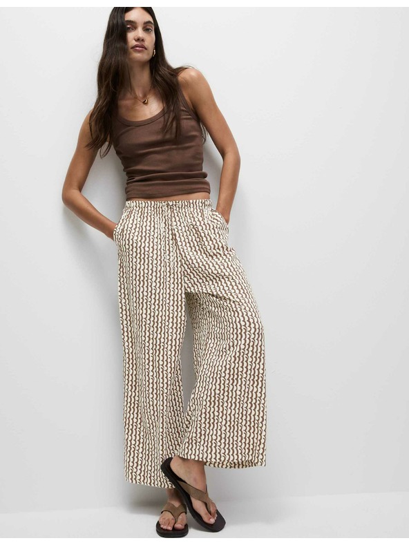 Marks & Spencer Geometrična hlačna krila s širokimi hlačnicami Marks & Spencer rjava