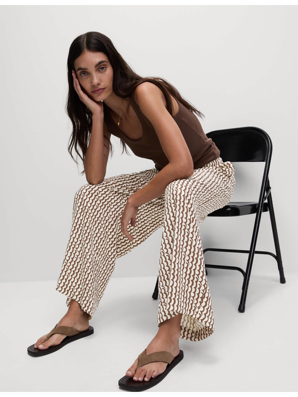 Marks & Spencer Geometrična hlačna krila s širokimi hlačnicami Marks & Spencer rjava