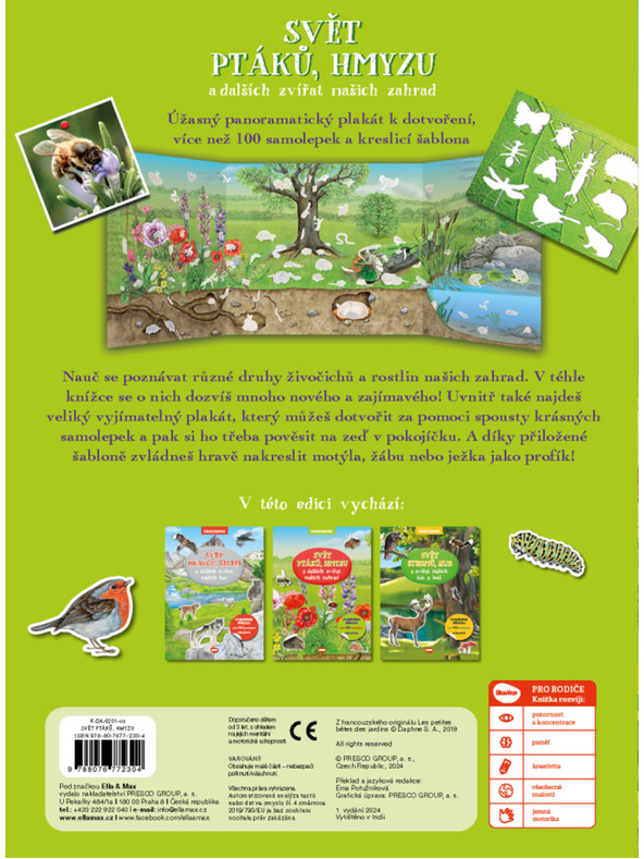 ELLA & MAX SVET Ptičev, gob in drugih živali naših vrtov - Knjiga s plakatom in nalepkami