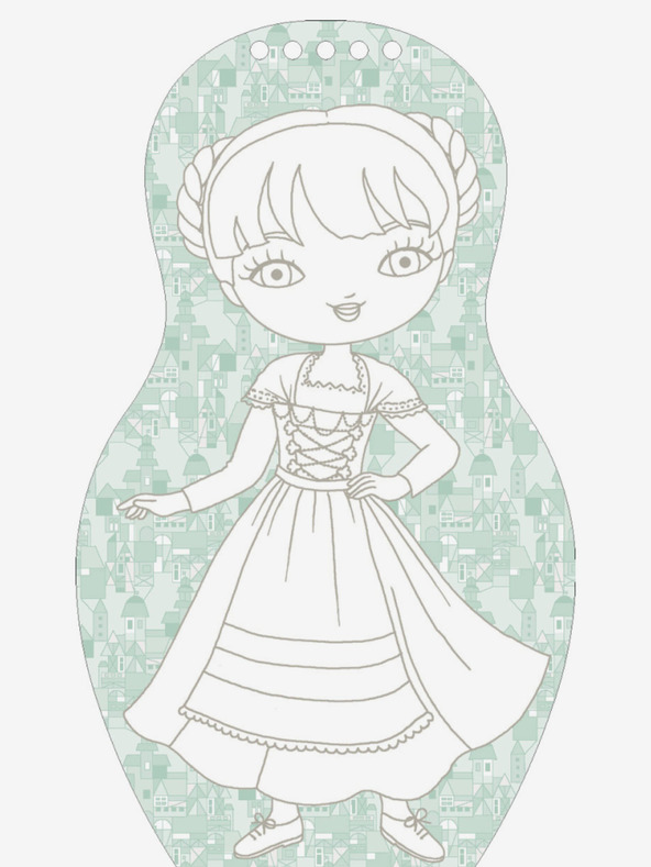 ELLA & MAX Oblačenje nemških lutk HANNA - pobarvanka