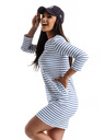 Edoti Modro-bela črtasta ženska obleka Edoti