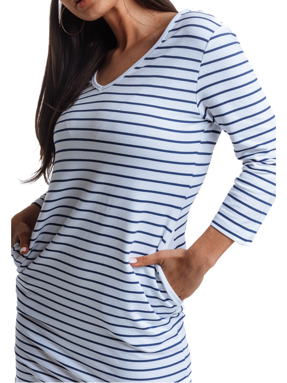 Edoti Modro-bela črtasta ženska obleka Edoti