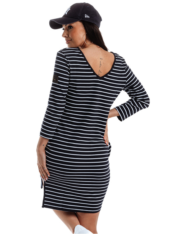 Edoti Belo-črna črtasta ženska obleka Edoti