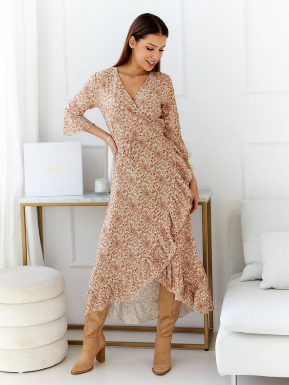 Edoti Edoti Bež ženska cvetlična obleka