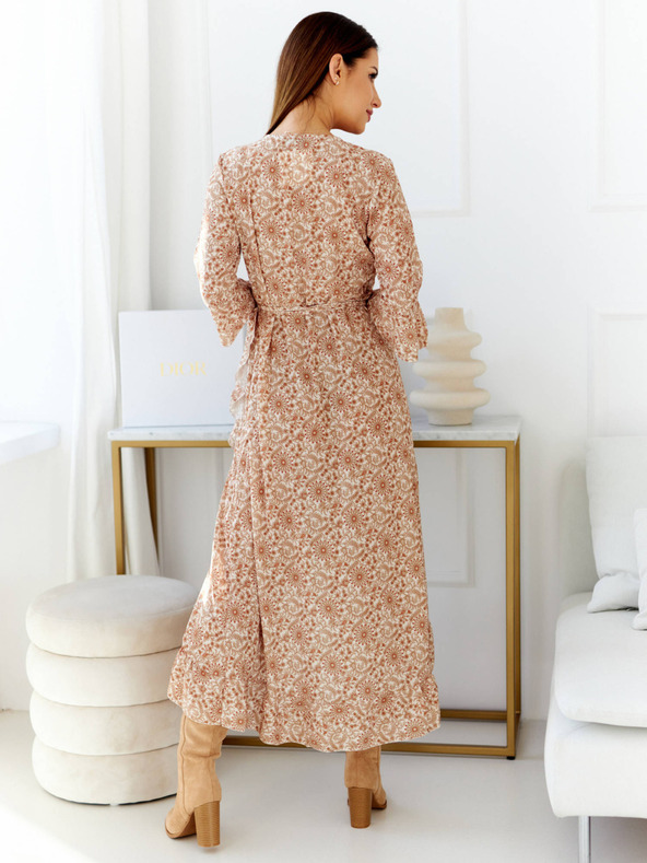 Edoti Edoti Bež ženska cvetlična obleka