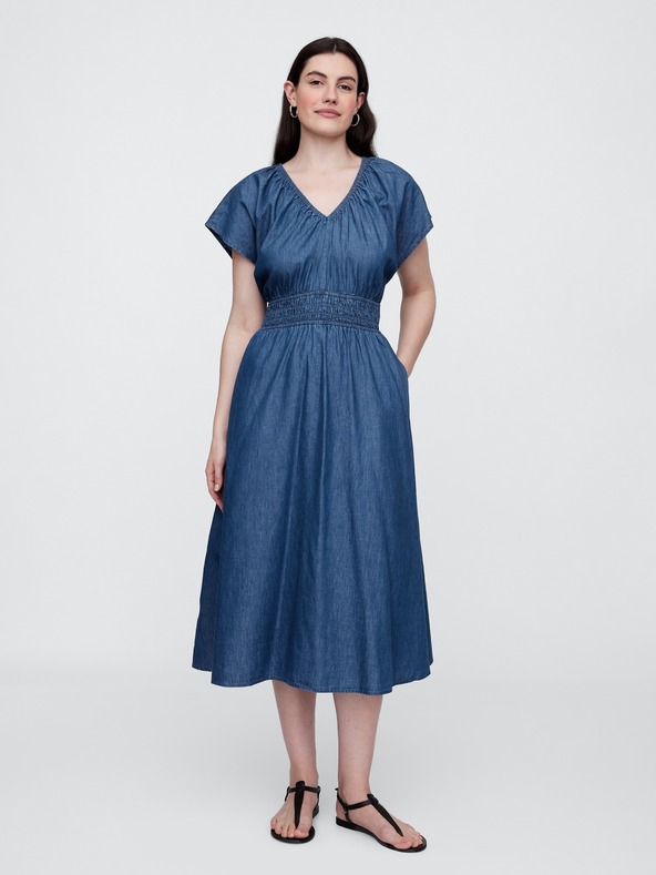 GAP Chambray maxi obleka z žepi Americana GAP