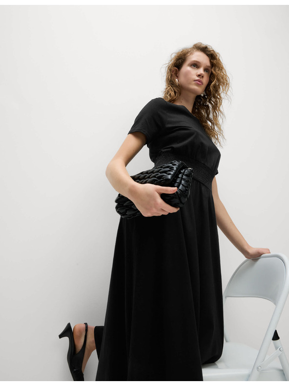 Marks & Spencer Nagubane midi obleke z izpostavljenim pasom, iz čiste bombaže Marks & Spencer črna