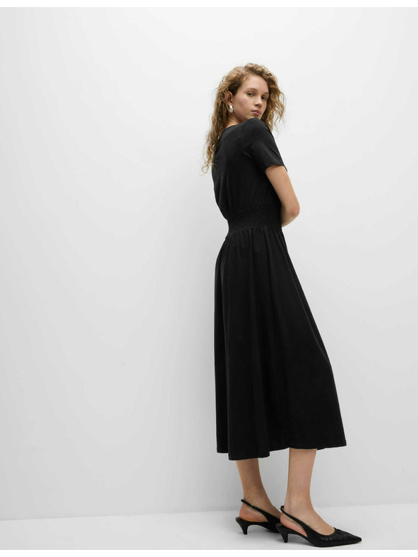 Marks & Spencer Nagubane midi obleke z izpostavljenim pasom, iz čiste bombaže Marks & Spencer črna