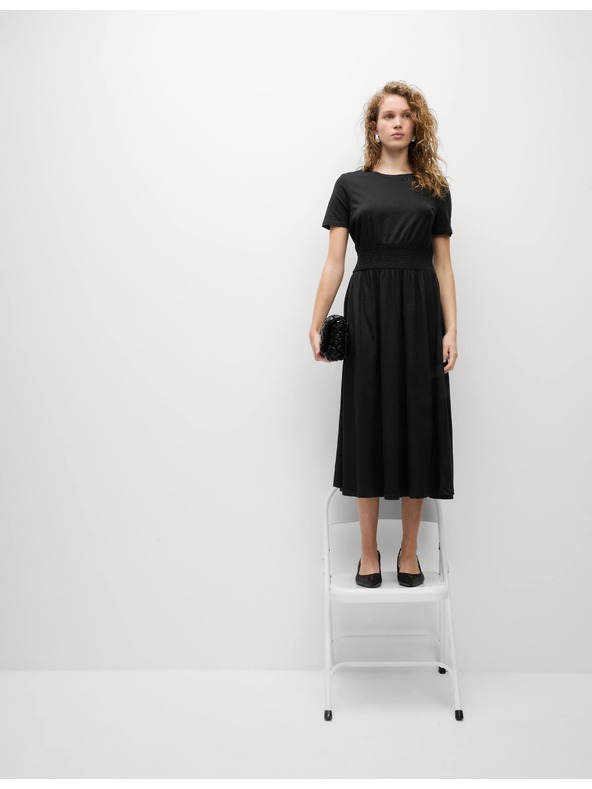 Marks & Spencer Nagubane midi obleke z izpostavljenim pasom, iz čiste bombaže Marks & Spencer črna