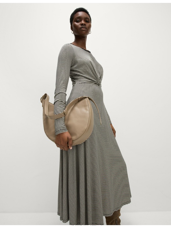 Marks & Spencer Midi obleka z rokavi iz džersija z okroglim vratom in prečko spredaj Marks & Spencer črna