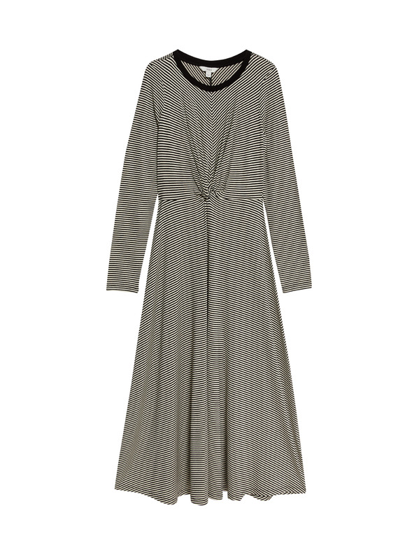 Marks & Spencer Midi obleka z rokavi iz džersija z okroglim vratom in prečko spredaj Marks & Spencer črna