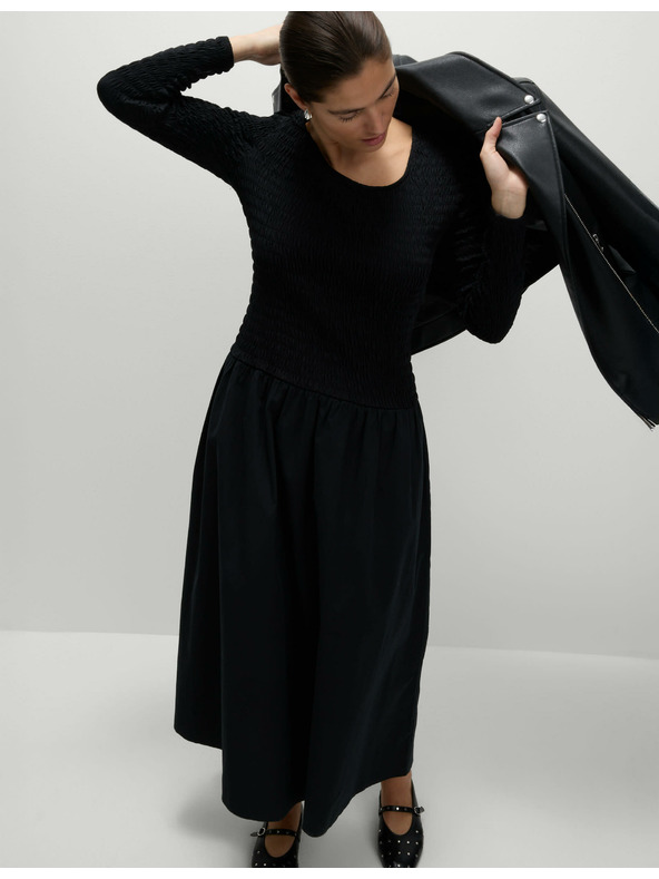 Marks & Spencer Midi obleka iz čistega bombaža s spuščenim pasom Marks & Spencer črna