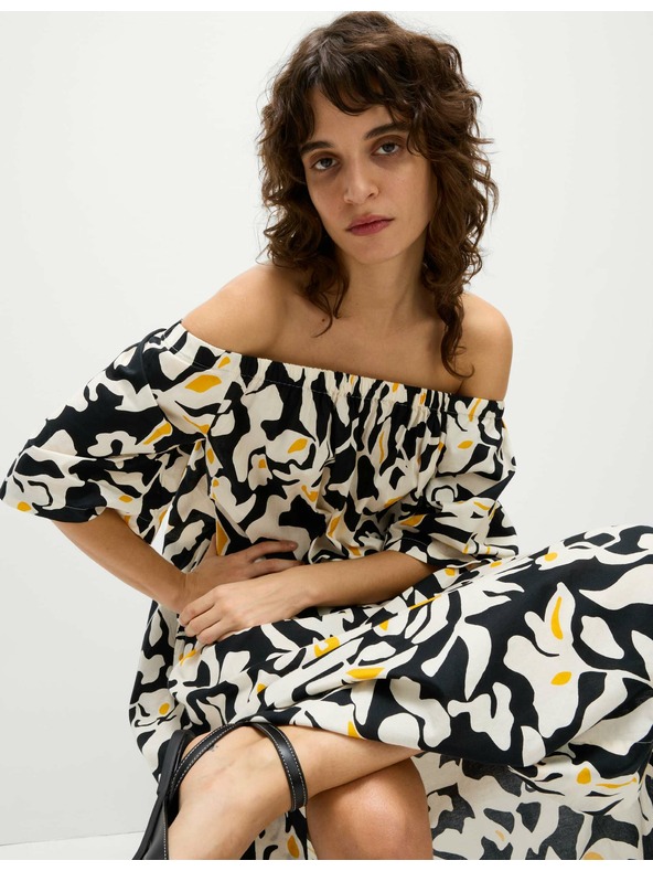 Marks & Spencer Obleka Bardot iz čistega bombaža s potiskom Marks & Spencer rumena