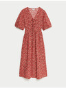 Marks & Spencer Cvetlična midi obleka z V-izrezom in poudarjenim pasom, visok bombaž Marks & Spencer rdeča