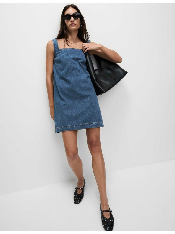 Marks & Spencer Padajoča mini obleka iz džinsa iz čistega bombaža Marks & Spencer mornarsko modra
