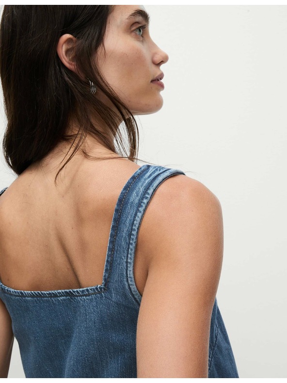 Marks & Spencer Padajoča mini obleka iz džinsa iz čistega bombaža Marks & Spencer mornarsko modra