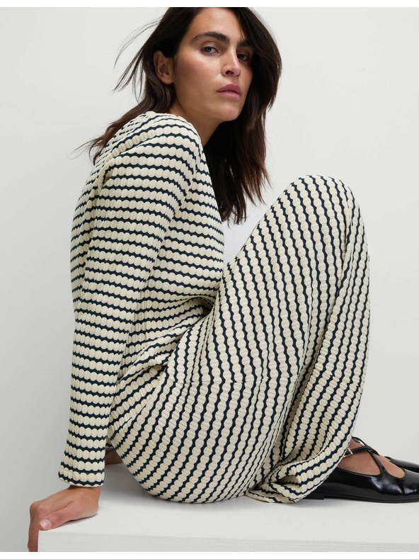 Marks & Spencer Črtasta midi obleka iz bombažne mešanice Marks & Spencer krem barve