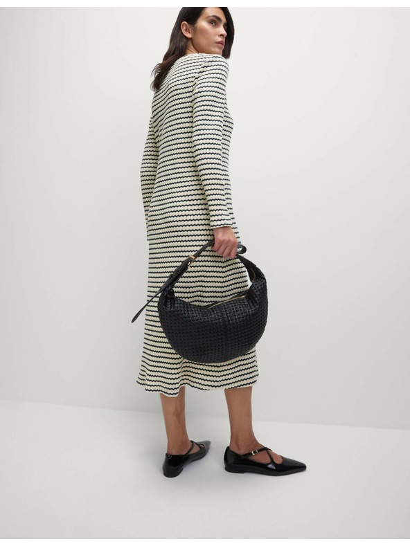 Marks & Spencer Črtasta midi obleka iz bombažne mešanice Marks & Spencer krem barve